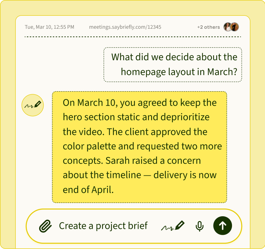 Meeting memory feature showing chat interface
